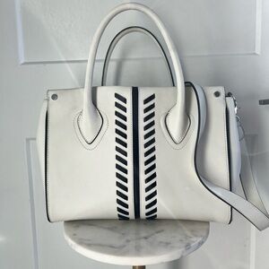 Chic White and Black Satchel with Structured Design